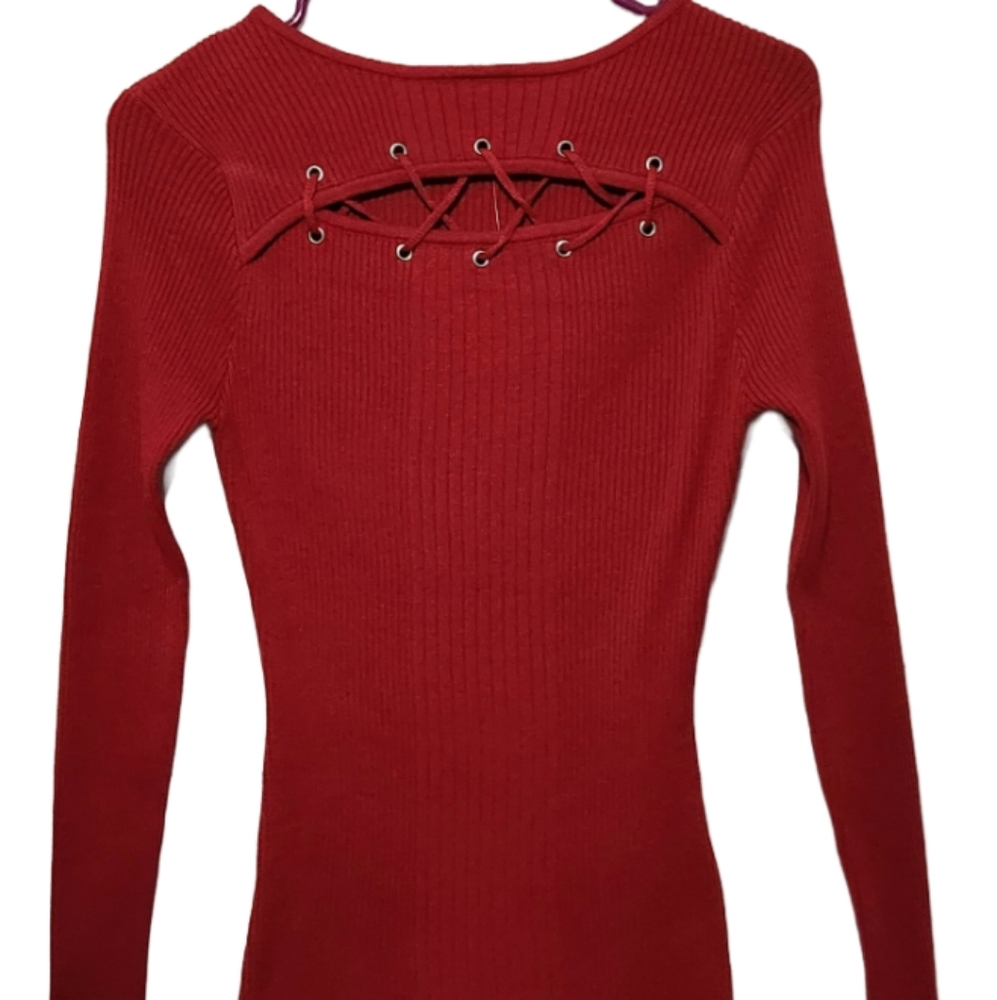New Look Junior Red / Black Ribbed Sweater Dress Size XL